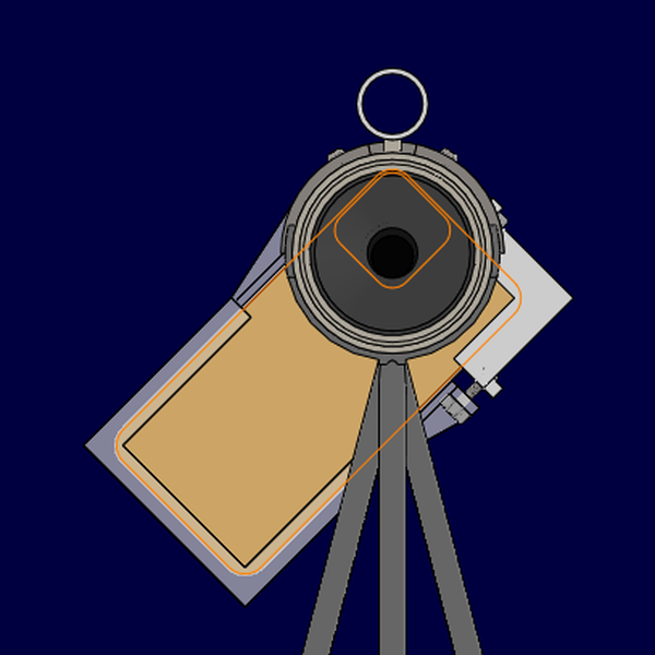 Front view down the tube showing the phone aligned to the eyepiece